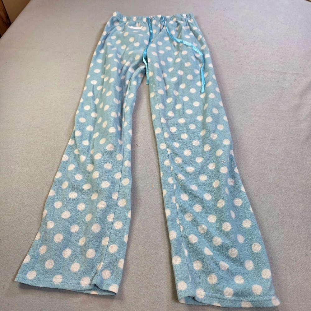 The Cozy Corner Blue Polka Dot Fleece Pajama Pants Womens Small Drawstring S 4-6
